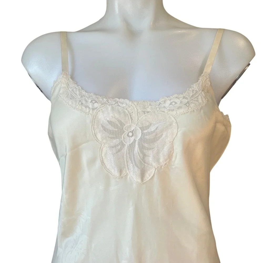 Vintage Silk‎ Blend Nightgown Slip Dress Cream Small Coquette Bridal Balletcore - Picture 3 of 8